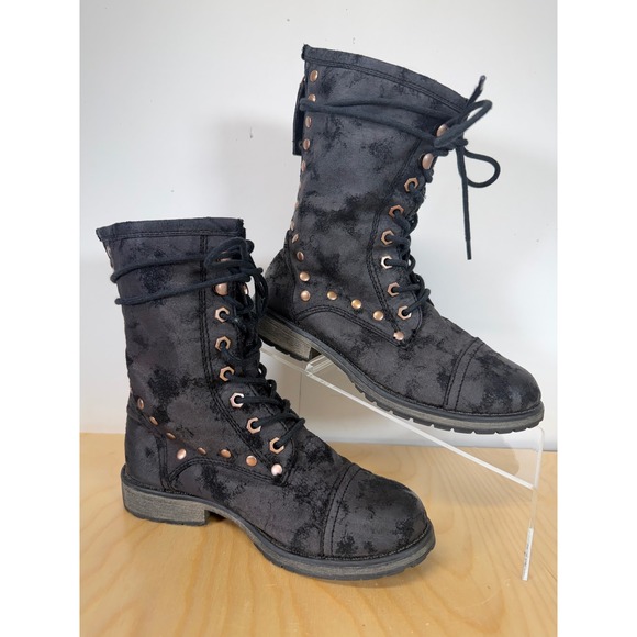 Roxy Concord Black Lace Up Combat Boots Women's Size 6 Studded Accent Grunge - Picture 1 of 12